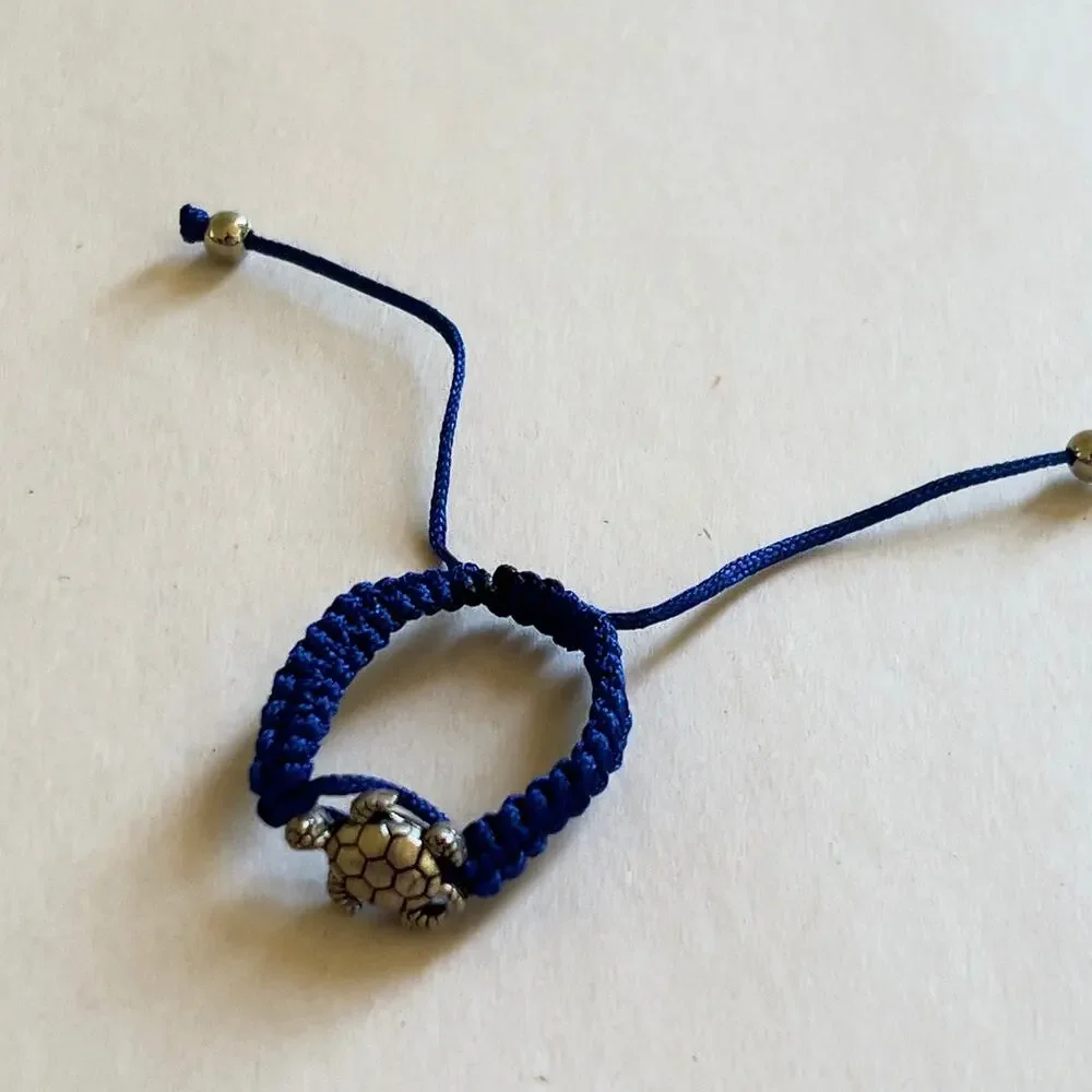Turtle Blue Adjustable Bracelet Silver Tone Charm Children's Size Handmade